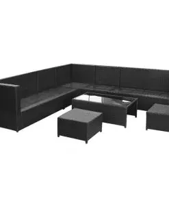 vidaXL 8 Piece Garden Lounge Set with Cushions Poly Rattan Black