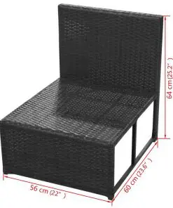 vidaXL 8 Piece Garden Lounge Set with Cushions Poly Rattan Black