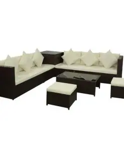 vidaXL 8 Piece Garden Lounge Set with Cushions Poly Rattan Brown