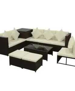 vidaXL 8 Piece Garden Lounge Set with Cushions Poly Rattan Brown