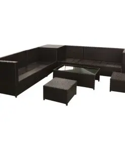 vidaXL 8 Piece Garden Lounge Set with Cushions Poly Rattan Brown