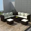 vidaXL 8 Piece Garden Lounge Set with Cushions Poly Rattan Brown