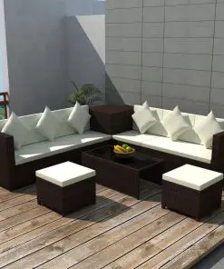 vidaXL 8 Piece Garden Lounge Set with Cushions Poly Rattan Brown