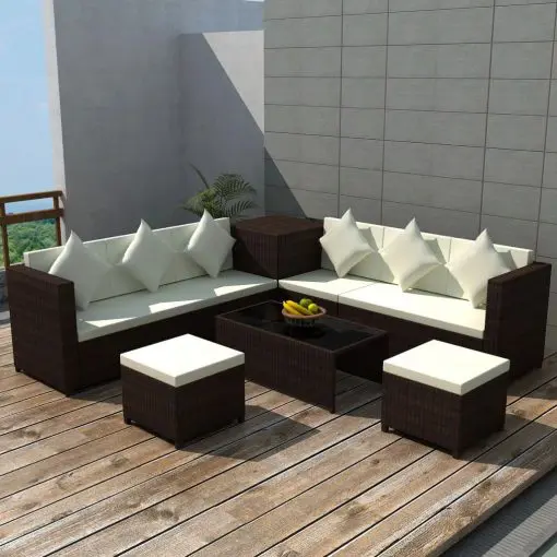 vidaXL 8 Piece Garden Lounge Set with Cushions Poly Rattan Brown