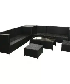 vidaXL 8 Piece Garden Lounge Set with Cushions Poly Rattan Black