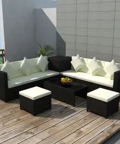 vidaXL 8 Piece Garden Lounge Set with Cushions Poly Rattan Black