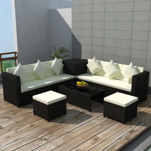 vidaXL 8 Piece Garden Lounge Set with Cushions Poly Rattan Black