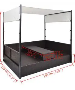 vidaXL Garden Bed with Canopy Brown 190×130 cm Poly Rattan