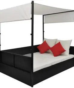 vidaXL Garden Bed with Canopy Black 190×130 cm Poly Rattan