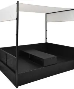 vidaXL Garden Bed with Canopy Black 190×130 cm Poly Rattan