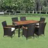 vidaXL 7 Piece Outdoor Dining Set with Cushions Poly Rattan