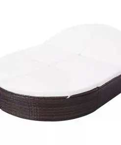 vidaXL Outdoor Lounge Bed with Cushion Poly Rattan Brown