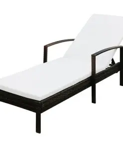 vidaXL Sun Lounger with Cushion Poly Rattan Brown