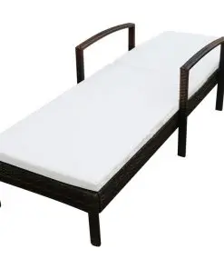 vidaXL Sun Lounger with Cushion Poly Rattan Brown