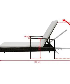 vidaXL Sun Lounger with Cushion Poly Rattan Brown