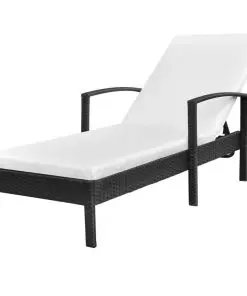 vidaXL Sun Lounger with Cushion Poly Rattan Black
