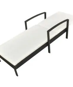 vidaXL Sun Lounger with Cushion Poly Rattan Black