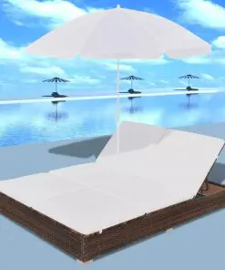vidaXL Outdoor Lounge Bed with Umbrella Poly Rattan Brown