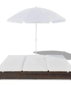 vidaXL Outdoor Lounge Bed with Umbrella Poly Rattan Brown