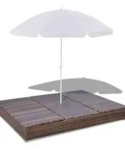 vidaXL Outdoor Lounge Bed with Umbrella Poly Rattan Brown