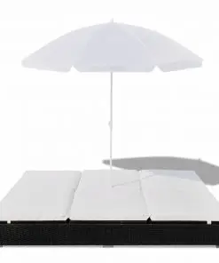 vidaXL Outdoor Lounge Bed with Umbrella Poly Rattan Black