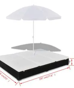 vidaXL Outdoor Lounge Bed with Umbrella Poly Rattan Black