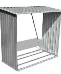 vidaXL Log Storage Shed Galvanised Steel Grey