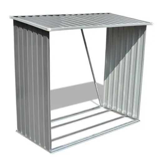 vidaXL Log Storage Shed Galvanised Steel Grey