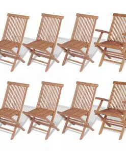 vidaXL 9 Piece Outdoor Dining Set with Folding Chairs Solid Teak Wood