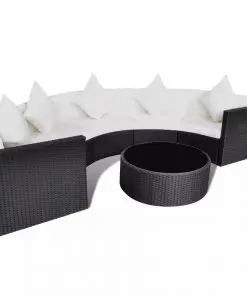 vidaXL 6 Piece Garden Lounge Set with Cushions Poly Rattan Black