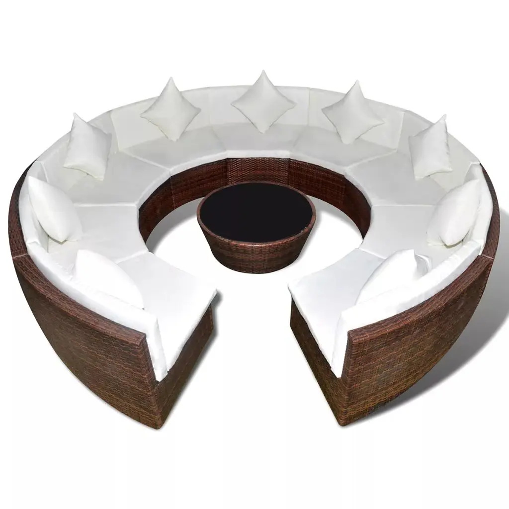 vidaXL 10 Piece Garden Lounge Set with Cushions Poly Rattan Brown