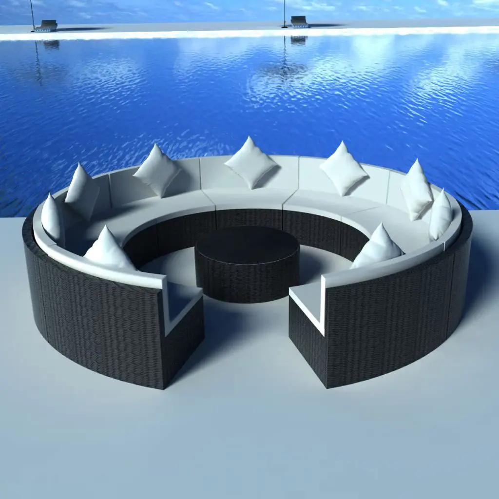 vidaXL 10 Piece Garden Lounge Set with Cushions Poly Rattan Black