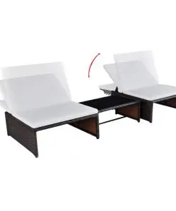 vidaXL Sun Loungers 2 pcs with Table Poly Rattan Brown