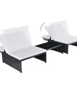 vidaXL Sun Loungers 2 pcs with Table Poly Rattan Black