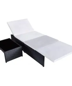 vidaXL Sun Loungers 2 pcs with Table Poly Rattan Black