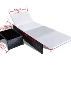 vidaXL Sun Loungers 2 pcs with Table Poly Rattan Black