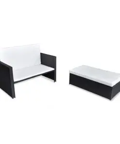 vidaXL 2 Piece Garden Lounge Set with Cushions Poly Rattan Black