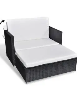 vidaXL 2 Piece Garden Lounge Set with Cushions Poly Rattan Black