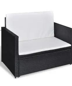 vidaXL 2 Piece Garden Lounge Set with Cushions Poly Rattan Black