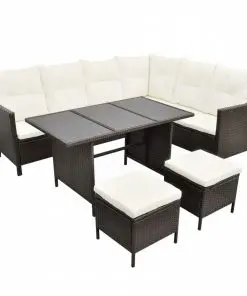 vidaXL 4 Piece Garden Lounge Set with Cushions Poly Rattan Brown