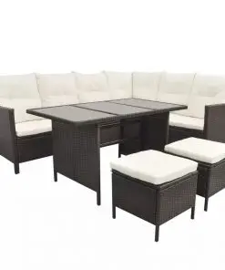 vidaXL 4 Piece Garden Lounge Set with Cushions Poly Rattan Brown