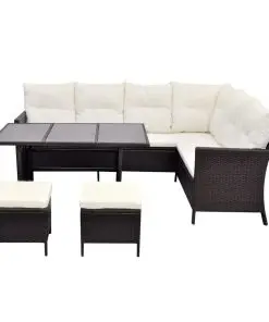 vidaXL 4 Piece Garden Lounge Set with Cushions Poly Rattan Brown