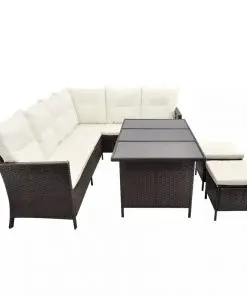 vidaXL 4 Piece Garden Lounge Set with Cushions Poly Rattan Brown