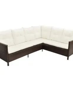 vidaXL 4 Piece Garden Lounge Set with Cushions Poly Rattan Brown