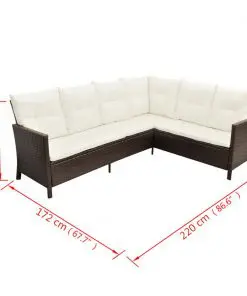 vidaXL 4 Piece Garden Lounge Set with Cushions Poly Rattan Brown