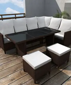vidaXL 4 Piece Garden Lounge Set with Cushions Poly Rattan Brown