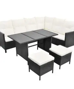 vidaXL 4 Piece Garden Lounge Set with Cushions Poly Rattan Black