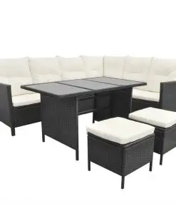 vidaXL 4 Piece Garden Lounge Set with Cushions Poly Rattan Black