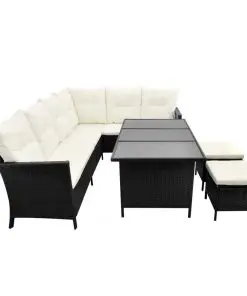 vidaXL 4 Piece Garden Lounge Set with Cushions Poly Rattan Black