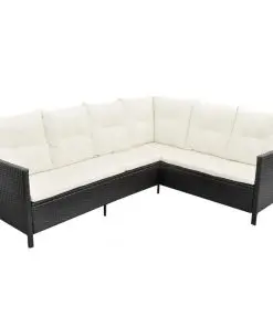 vidaXL 4 Piece Garden Lounge Set with Cushions Poly Rattan Black